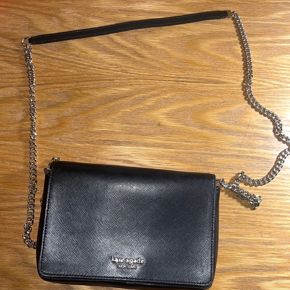 Morgan flap chain wallet black Kate spade bag with golden chain